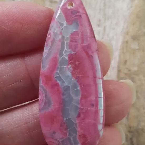 Pink Dragons Vein Agate Teardrop Pendant, 49x19mm Semi Precious Gemstone, Top Drilled Cabochon, Loose Stone, Jewellery Making Supplies A5