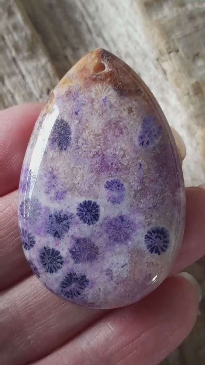 Purple Fossil Coral Jasper Pendant 50x32mm, Semi Precious Gemstone Teardrop, Loose Designers Stone, Jewelry Making Supplies H8