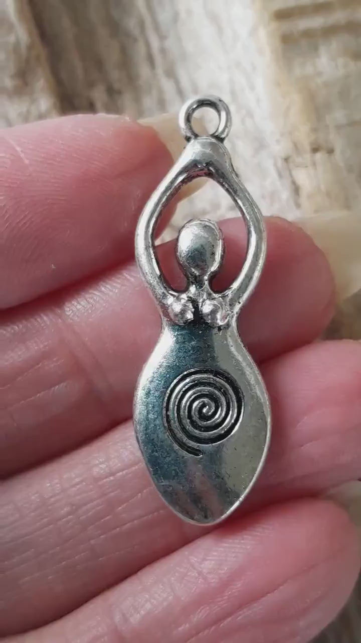 Pagan Goddess Charms Pendants, 40x13mm Silver Wiccan Charms, Fertility Spiral Goddess, Celtic Gothic Druid, Jewelry Making Supplies UK