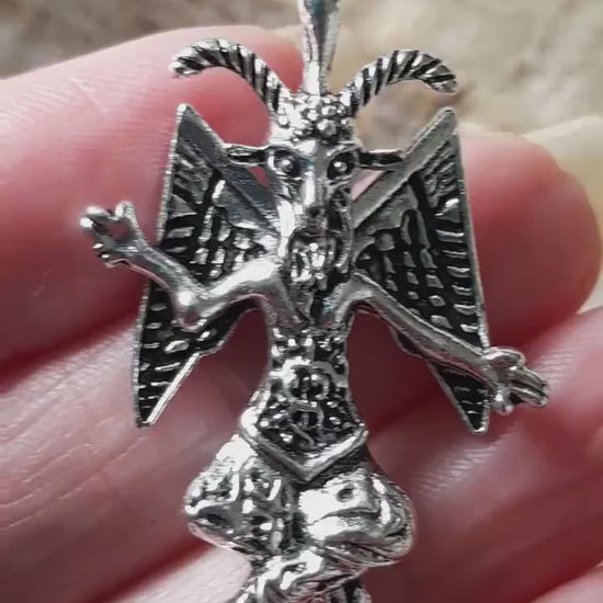 Large 3D Silver Baphomet Charm Pendant 44x28mm, Pagan Occult Deity Necklace Pendants, Religious Symbol Jewellery Making Supplies, UK Shop F1