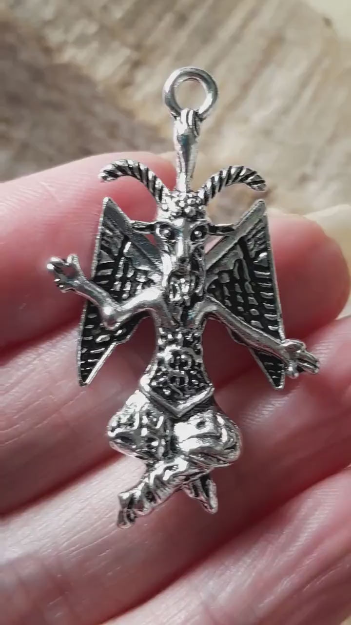 Large 3D Silver Baphomet Charm Pendant 44x28mm, Pagan Occult Deity Necklace Pendants, Religious Symbol Jewellery Making Supplies, UK Shop F1