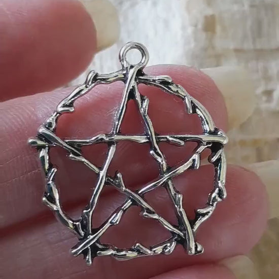 Large Silver Pagan Pentagram Pendant 29x26mm, Wiccan Witchy Pentacle Charm, Jewelry Making Supplies, UK Craft Supplies