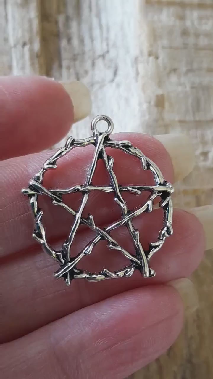 Large Silver Pagan Pentagram Pendant 29x26mm, Wiccan Witchy Pentacle Charm, Jewelry Making Supplies, UK Craft Supplies