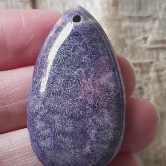 Fossil Coral Jasper Pendant 45x24mm Semi Precious Gemstone, Top Drilled Cabochon, Flat Back Teardrop Loose Stone, Jewelry Making Supplies L2