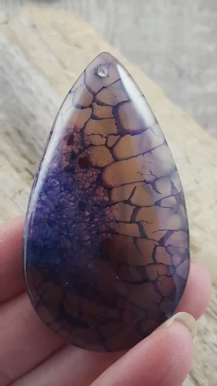 Purple Dragon's Vein Agate Druzy Geode Pendant, 62x35mm, Top Drilled Teardrop, Semi Precious Gemstone, Jewellery Making Supplies L5