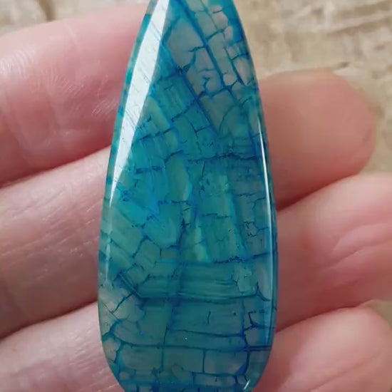 Green & Blue Dragons Vein Fire Agate Pendant, 50x20mm, Teardrop Flat Back Stone Pendant, Semi Precious Gemstone, Focal Pendant, L6