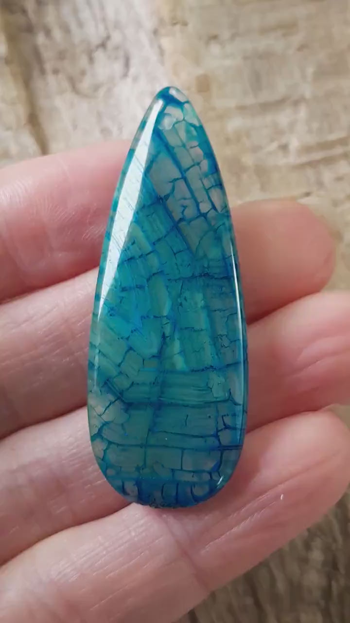 Green & Blue Dragons Vein Fire Agate Pendant, 50x20mm, Teardrop Flat Back Stone Pendant, Semi Precious Gemstone, Focal Pendant, L6