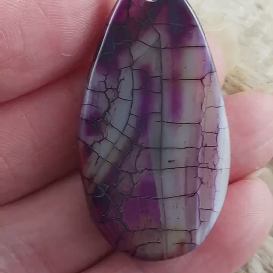 Dragons Vein Agate Pendant 43x22mm, Semi Precious Gemstone, Flat Backed Teardrop, Designer Focal, Jewellery Making Supplies, UK Seller L4