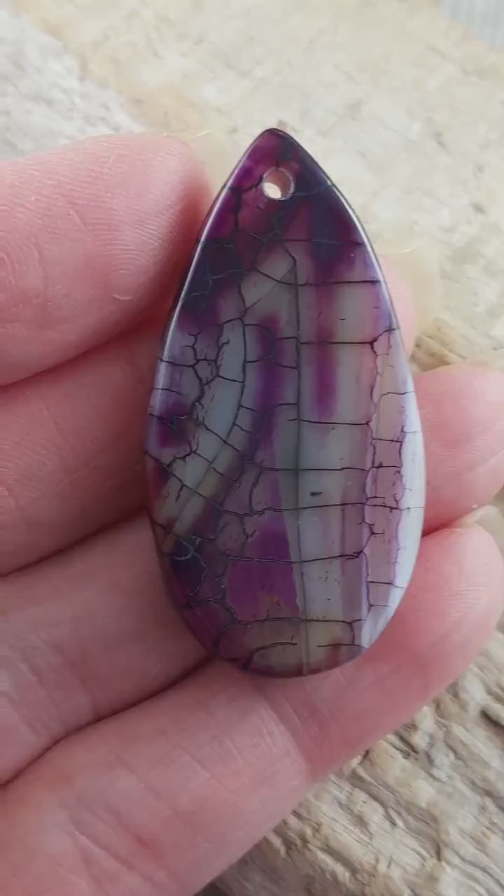 Dragons Vein Agate Pendant 43x22mm, Semi Precious Gemstone, Flat Backed Teardrop, Designer Focal, Jewellery Making Supplies, UK Seller L4