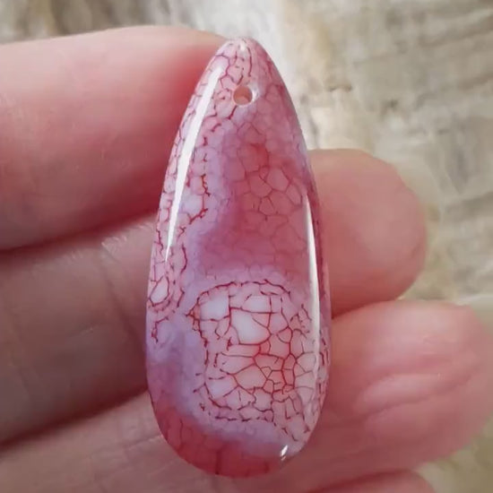 Red Dragons Vein Fire Agate Teardrop Pendant 35x15mm, Semi Precious Gemstone Bright Striped Focal, Top Drilled Jewellery Making Supplies G7