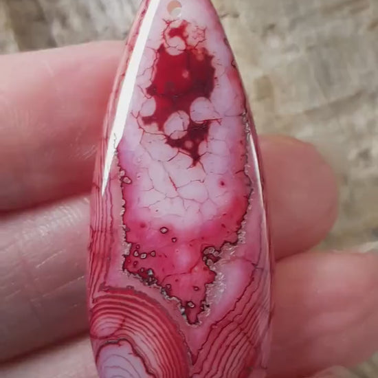 Dragons Vein Fire Agate Pendant 50x19mm, Semi Precious Gemstone, Flat Backed Teardrop Focal, Jewellery Making Supplies, UK Seller H1