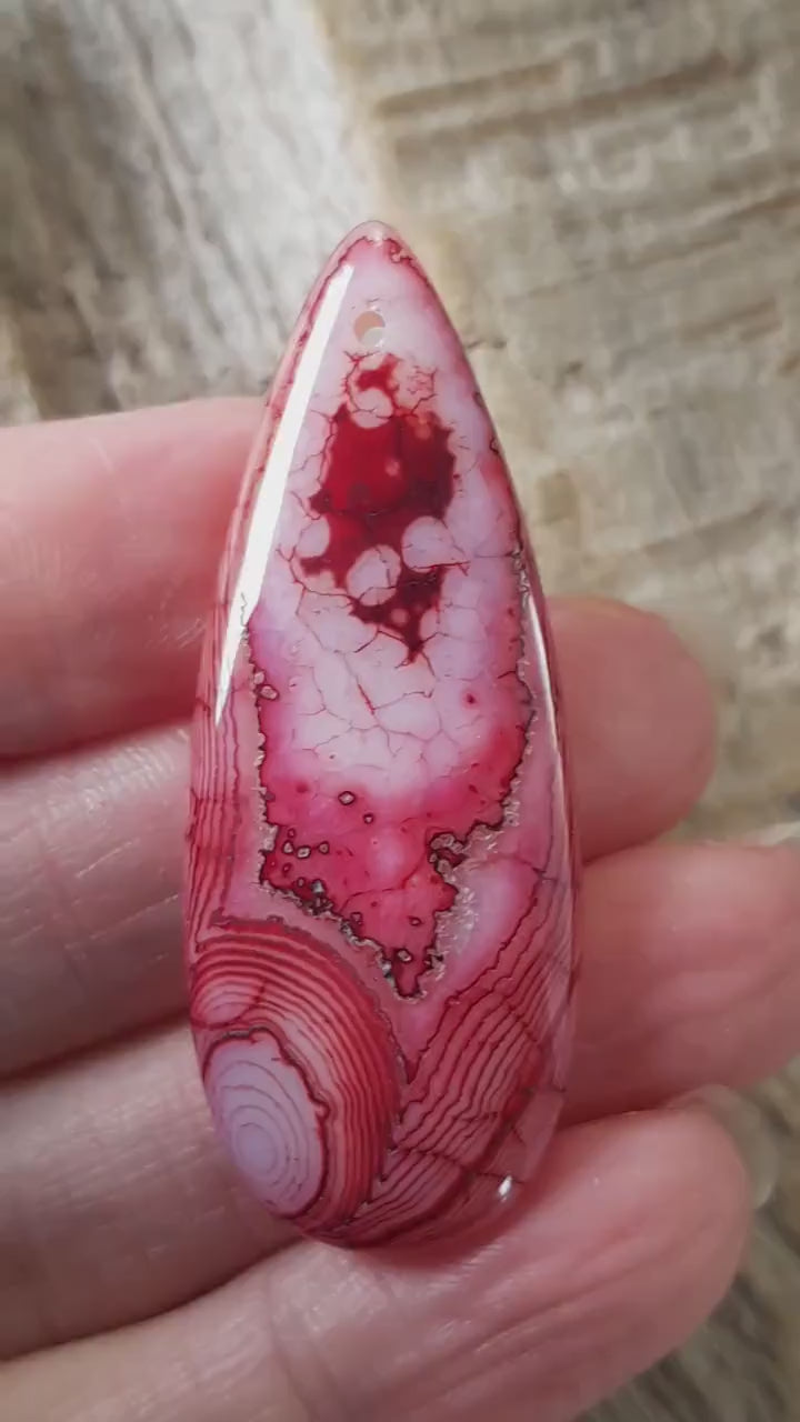 Dragons Vein Fire Agate Pendant 50x19mm, Semi Precious Gemstone, Flat Backed Teardrop Focal, Jewellery Making Supplies, UK Seller H1
