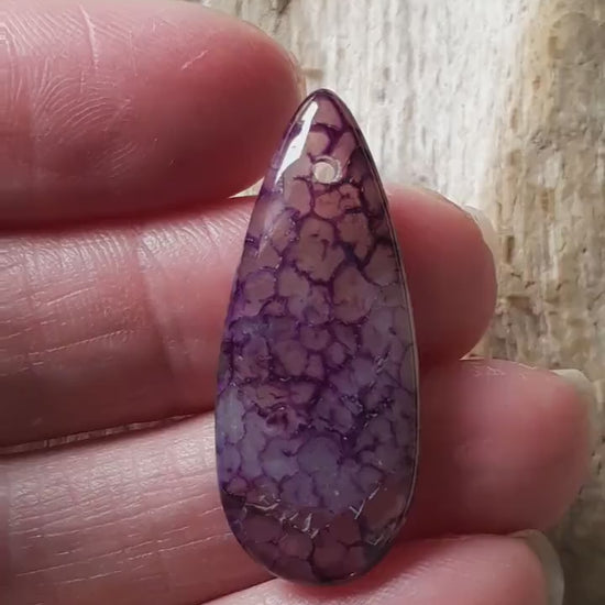 Purple Dragons Vein Agate Pendant 35x15mm, Semi Precious Gemstone, Flat Backed Teardrop Pendant, Jewelry Making Supplies, A7