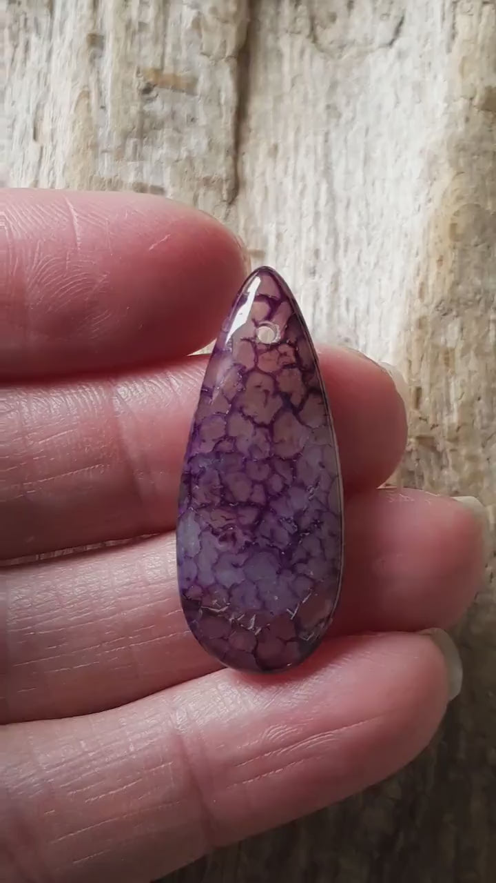 Purple Dragons Vein Agate Pendant 35x15mm, Semi Precious Gemstone, Flat Backed Teardrop Pendant, Jewelry Making Supplies, A7