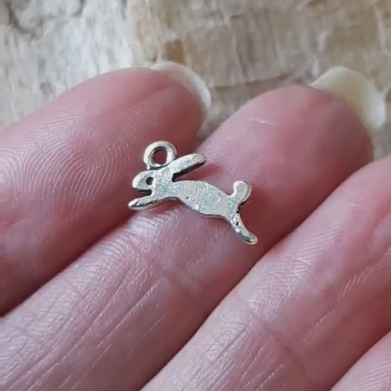 4 x Little Leaping Hare Charms 14x6mm, Silver Rabbit Bracelet Charms, Wiccan Pagan Animal Pendants, Jewelry Making Supplies, UK