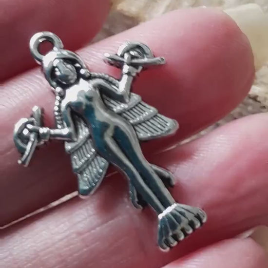 Goddess Lilith Silver Pagan Pendant 29x20mm, Wiccan Fantasy Bracelet Charm, Fairy Pendant, Jewelry Making Supplies, UK Seller