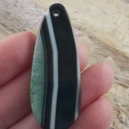 Green Agate & Druzy Quartz Geode Pendant 50x20mm, Semi Precious Gemstone, Flat Back Teardrop Designer Loose Stone, Jewelry Making G5