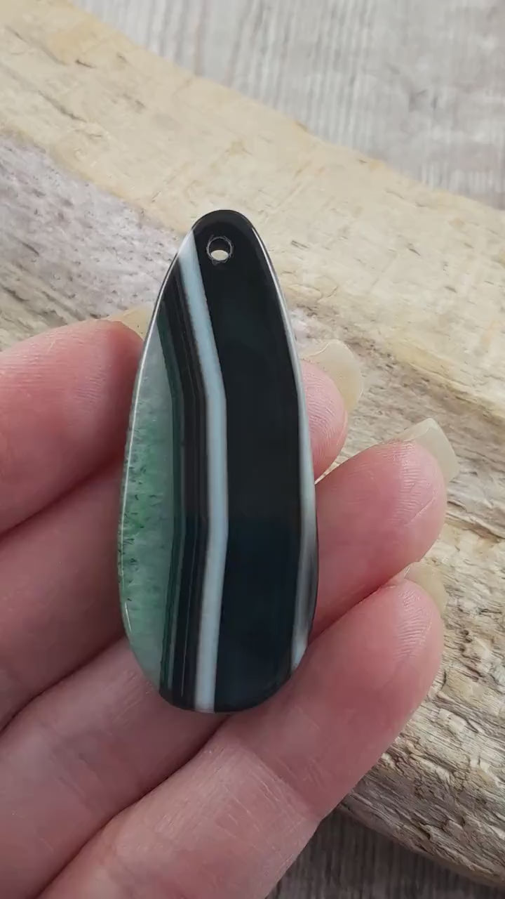 Green Agate & Druzy Quartz Geode Pendant 50x20mm, Semi Precious Gemstone, Flat Back Teardrop Designer Loose Stone, Jewelry Making G5