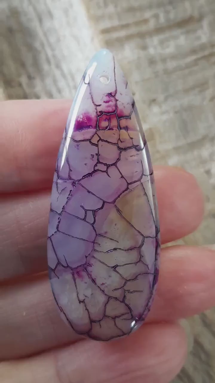 Dragons Vein Fire Agate Pendant, 50x20mm, Semi Precious Gemstone, Flat Backed Teardrop, Designers Stone, Loose Stone N7