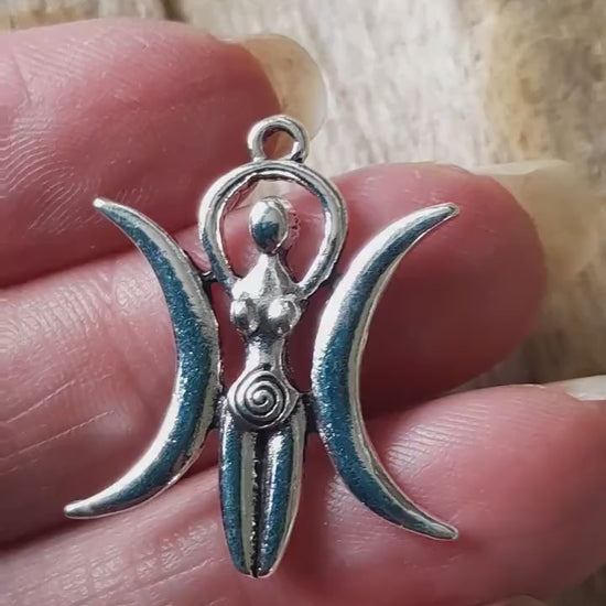 Triple Moon Goddess Charms Pendants, 28x24mm Silver Wiccan Pagan Bracelet Earring Charms, Celtic Spiral Goddess, Jewelry Making Supplies UK