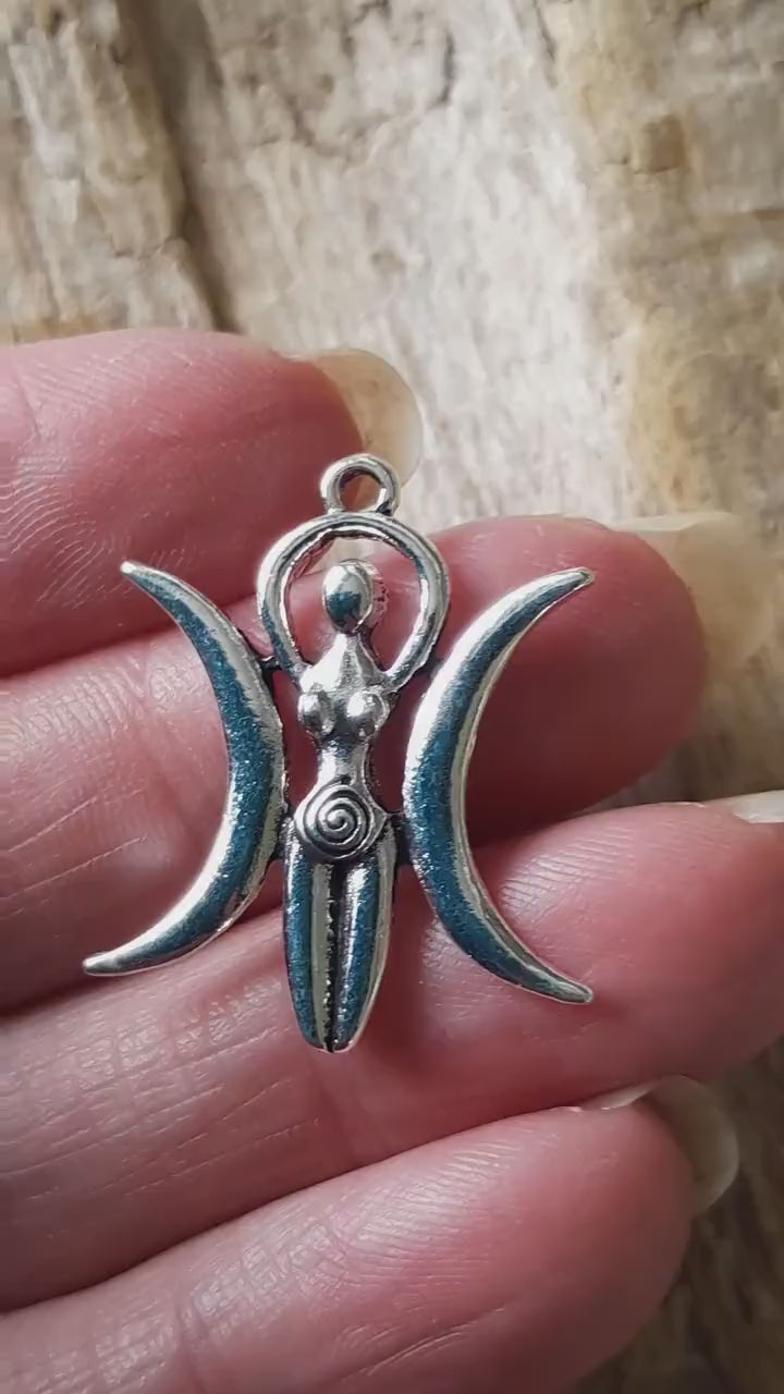 Triple Moon Goddess Charms Pendants, 28x24mm Silver Wiccan Pagan Bracelet Earring Charms, Celtic Spiral Goddess, Jewelry Making Supplies UK