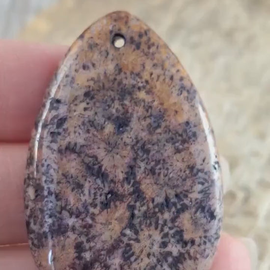 Large Purple Fossil Coral Jasper Pendant 48x31mm, Semi Precious Gemstone, Loose Stone Teardrop Cabochon, Jewellery Making Supplies UK A9