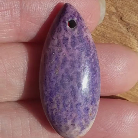 Lilac Purple Fossil Coral Jasper Pendant 35x16mm, Teardrop Semi Precious Gemstone, Loose Designers Stone, UK Jewelry Making Supplies 03