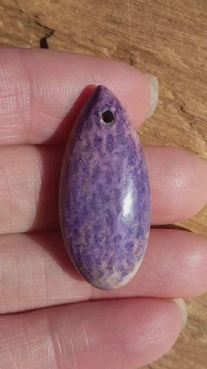 Lilac Purple Fossil Coral Jasper Pendant 35x16mm, Teardrop Semi Precious Gemstone, Loose Designers Stone, UK Jewelry Making Supplies 03