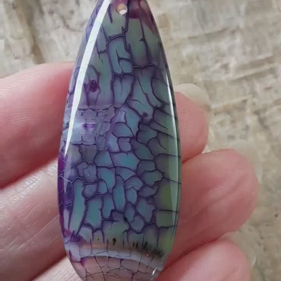 Purple Dragons Vein Agate Teardrop Pendant 50x19mm, Semi Precious Gemstone, Flat Back Loose Stone, Jewellery Making Supplies UK G3