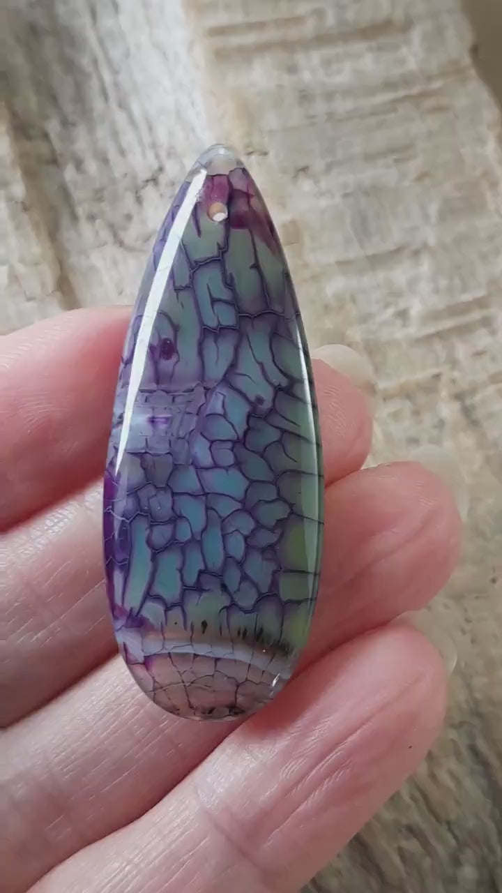 Purple Dragons Vein Agate Teardrop Pendant 50x19mm, Semi Precious Gemstone, Flat Back Loose Stone, Jewellery Making Supplies UK G3