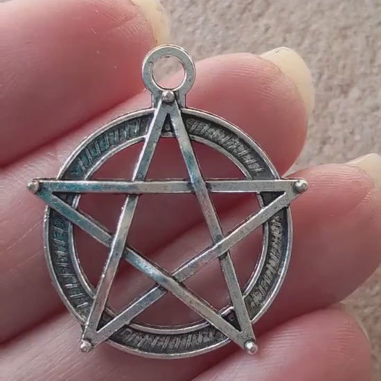 Large Pentagram Charm Pendant, 27x27mm Pentacle Pendant, Wiccan Pagan Silver Metal Charms, Jewelry Making Craft Supplies, UK Seller