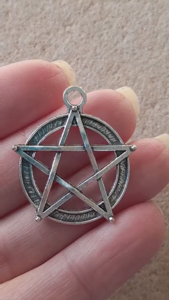 Large Pentagram Charm Pendant, 27x27mm Pentacle Pendant, Wiccan Pagan Silver Metal Charms, Jewelry Making Craft Supplies, UK Seller