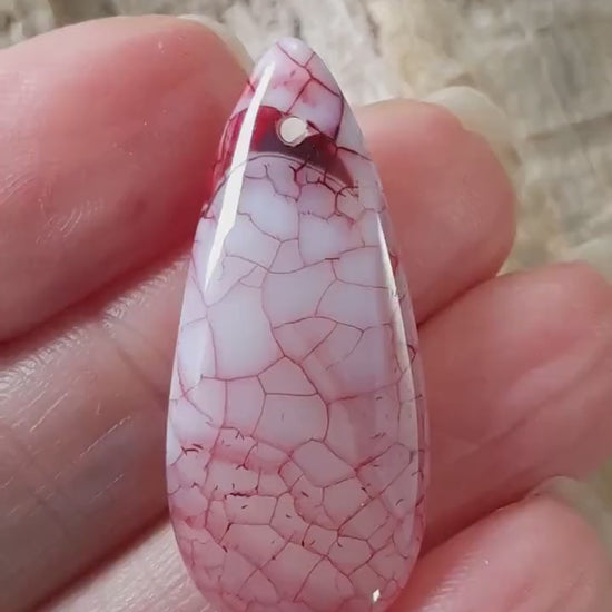 Dragons Vein Agate Pendant 35x15mm, Semi Precious Gemstone Crackle Teardrop, Colourful Polished Loose Stone, Jewellery Making Supplies UK M2