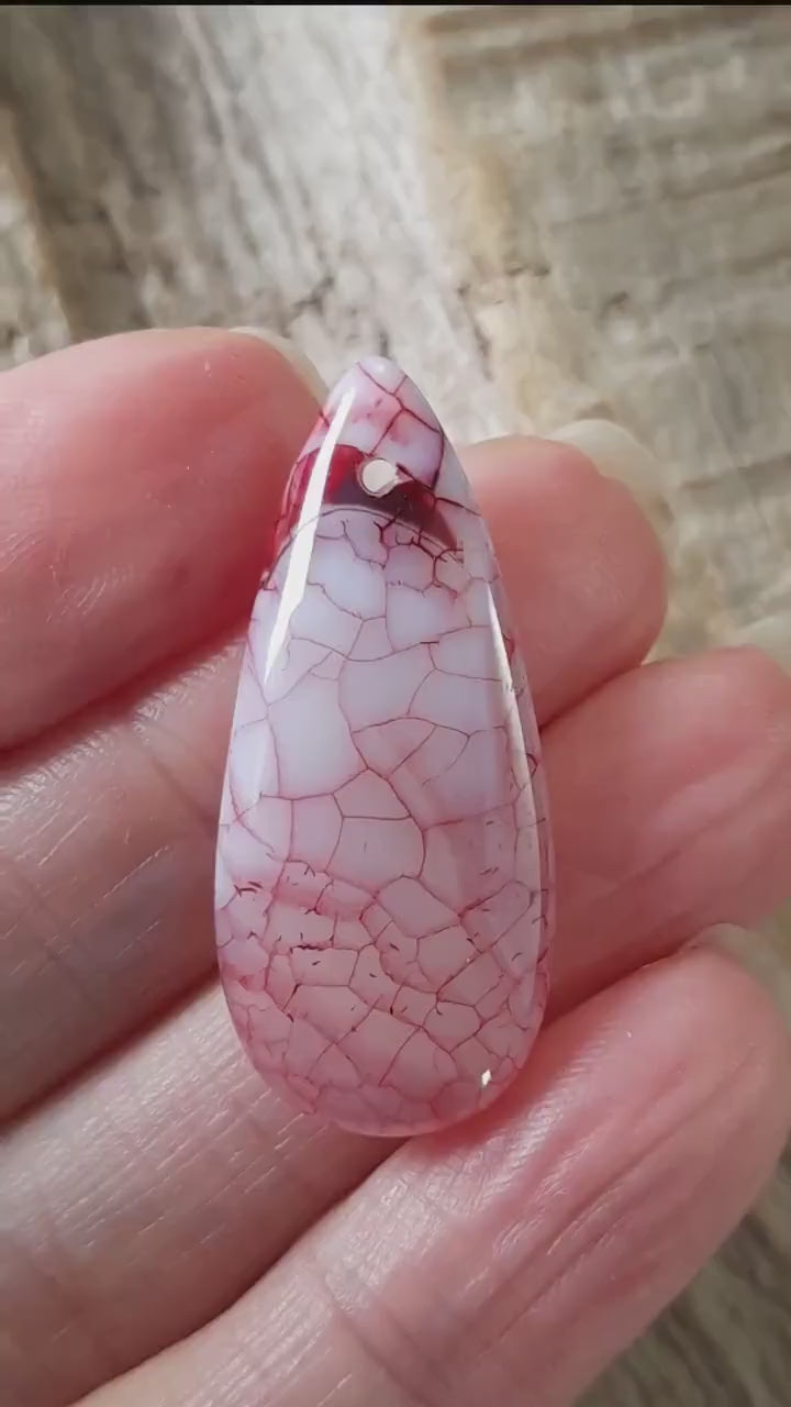 Dragons Vein Agate Pendant 35x15mm, Semi Precious Gemstone Crackle Teardrop, Colourful Polished Loose Stone, Jewellery Making Supplies UK M2