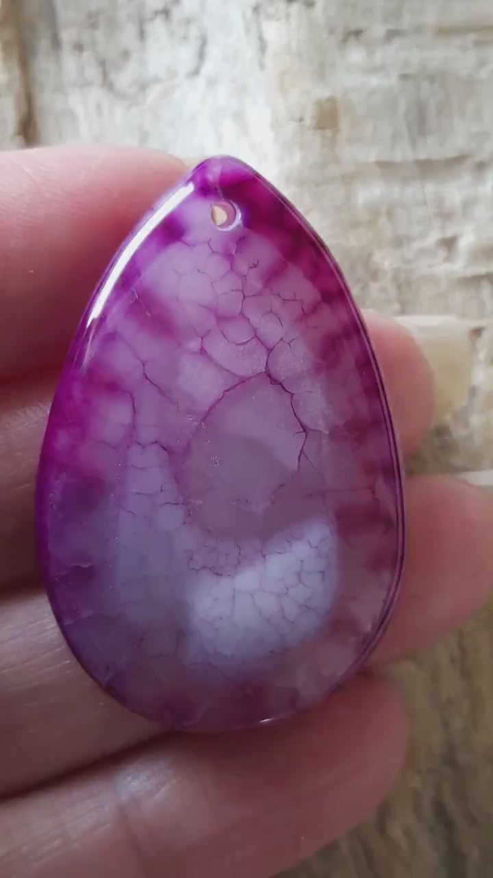 Pink Dragon's Vein Fire Agate Pendant 42x27mm, Semi Precious Gemstone, Flat Backed Teardrop, Loose Focal Stone, Jewelry Making Supplies H8