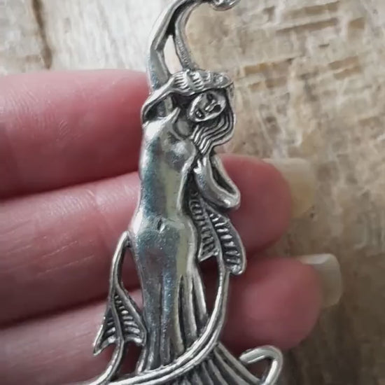 Large Pagan Goddess Pendant, 70x42mm Silver Wiccan Celtic Charm, Jewelry Making Supplies, UK Seller