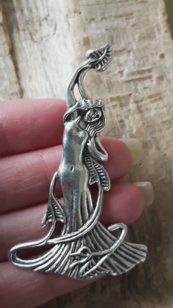 Large Pagan Goddess Pendant, 70x42mm Silver Wiccan Celtic Charm, Jewelry Making Supplies, UK Seller
