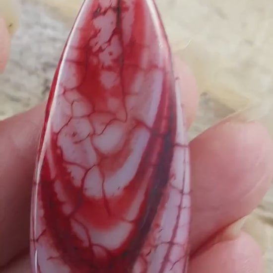 Red Dragons Vein Agate Pendant 50x20mm, Semi Precious Gemstone, Flat Backed Teardrop, Jewellery Making Supplies, UK Seller M9