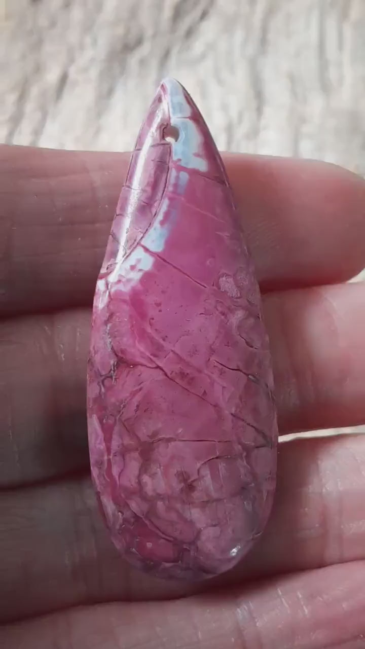 Pink Agate Teardrop Pendant 49x19mm, Semi Precious Gemstone, Statement Pendant, Loose Stone, UK Jewelry Making Supplies, A1