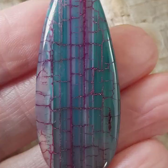 Green Dragons Vein Fire Agate Pendant, 50x20mm Semi Precious Gemstone, Top Drilled Teardrop, Designer's Stone, Jewelry Making Supplies P7