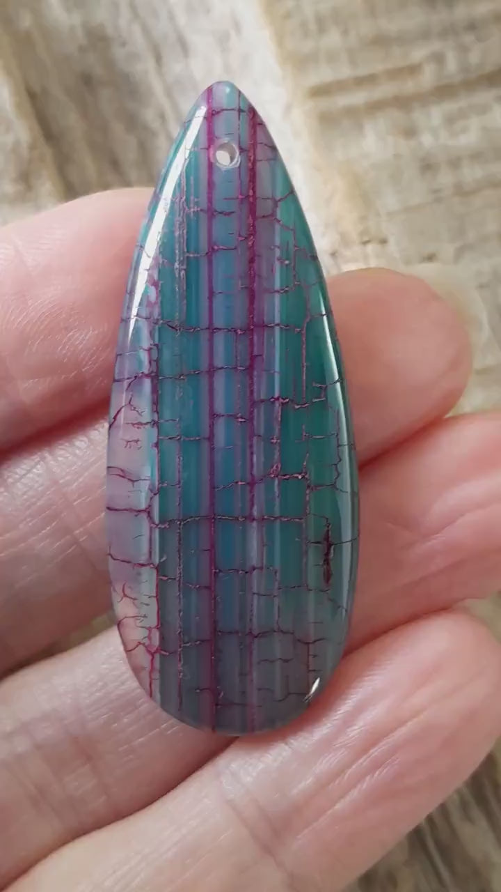 Green Dragons Vein Fire Agate Pendant, 50x20mm Semi Precious Gemstone, Top Drilled Teardrop, Designer's Stone, Jewelry Making Supplies P7