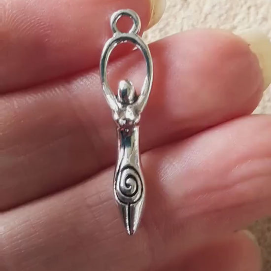 5 x 3D Solid Pagan Goddess Charms Pendants, Silver Wiccan Charms, 25x4mm Fertility Spiral Goddess, Celtic Gothic Druid, Jewelry Supplies UK