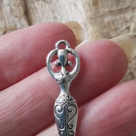 Pagan Goddess Charms Pendants, 31x10mm Silver Wiccan Charms, Fertility Goddess, Celtic Gothic Druid, Jewelry Making Supplies UK