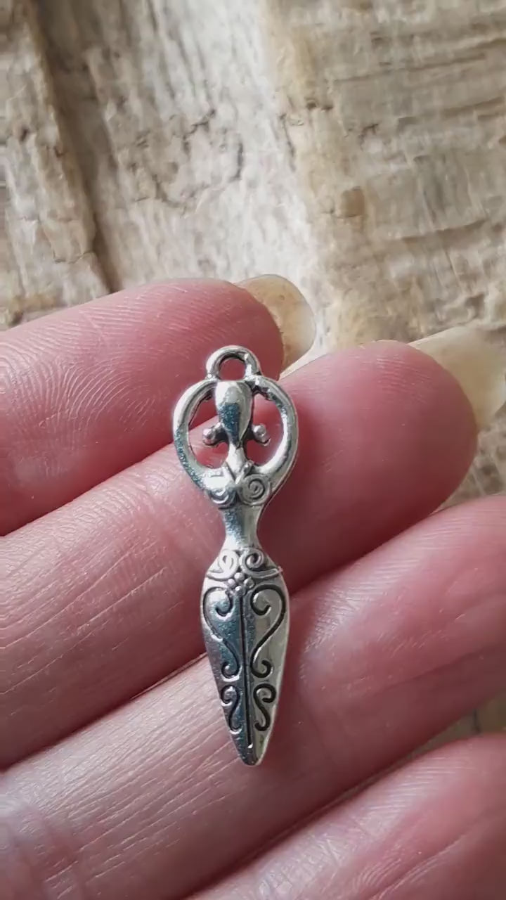 Pagan Goddess Charms Pendants, 31x10mm Silver Wiccan Charms, Fertility Goddess, Celtic Gothic Druid, Jewelry Making Supplies UK