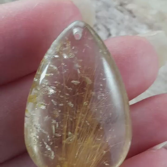 Golden Rutilated Quartz Teardrop Pendant, 33x20mm, Semi Precious Gemstone, Loose Designers Stone, Jewelry Supplies UK #07