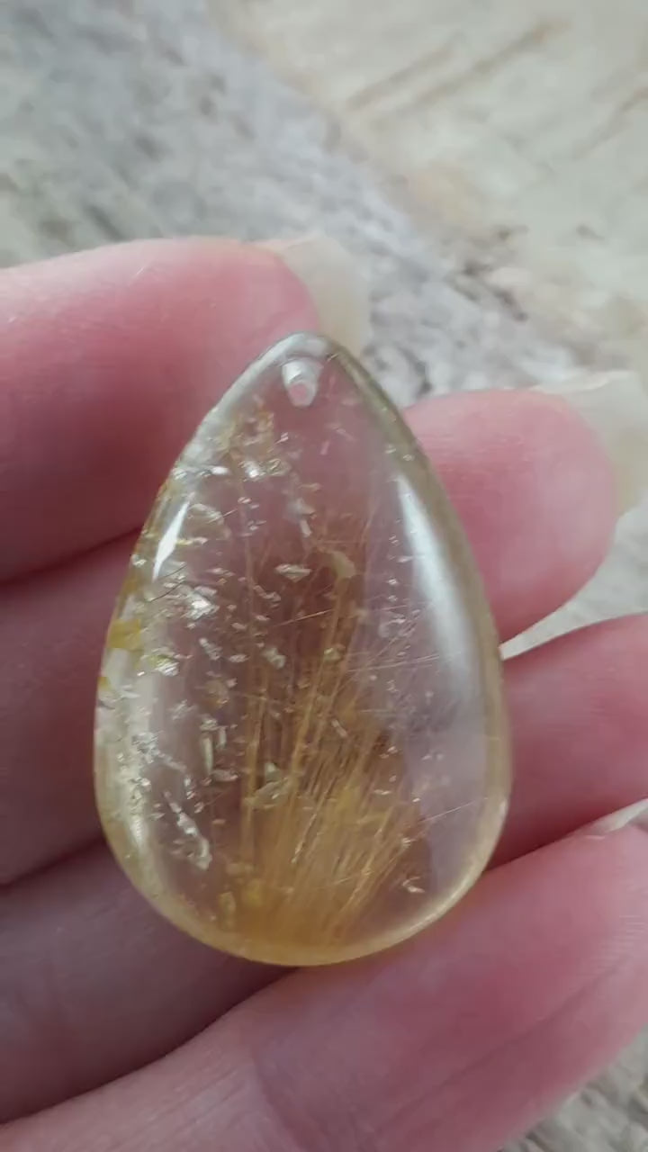 Golden Rutilated Quartz Teardrop Pendant, 33x20mm, Semi Precious Gemstone, Loose Designers Stone, Jewelry Supplies UK #07