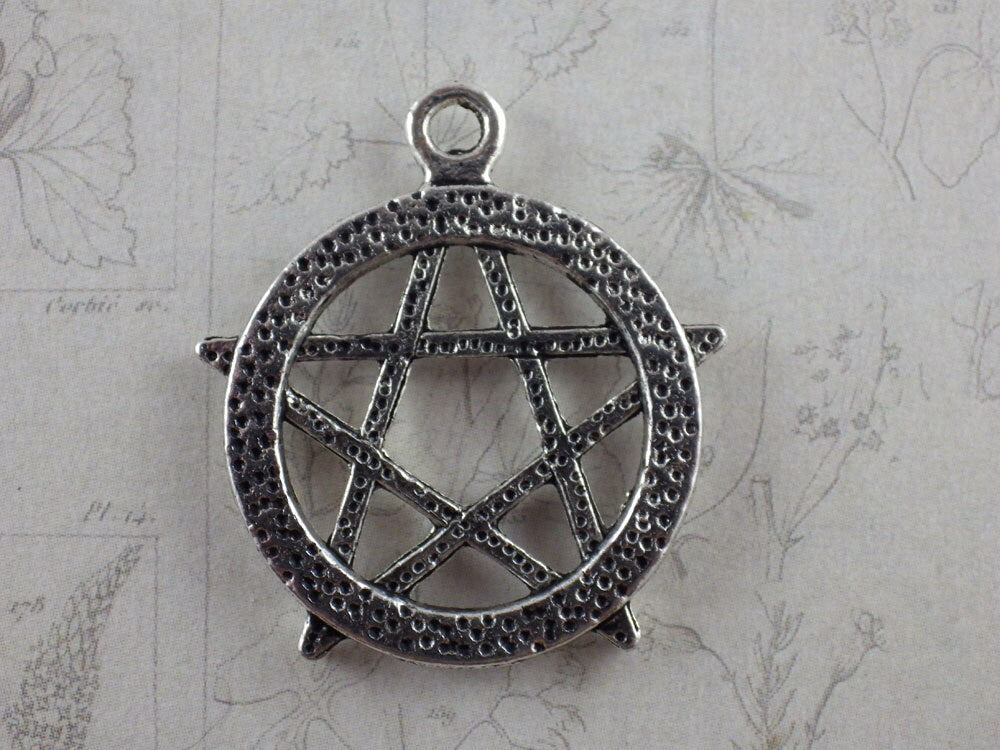 Large Pentagram Charm Pendant, 27x27mm Pentacle Pendant, Wiccan Pagan Silver Metal Charms, Jewelry Making Craft Supplies, UK Seller