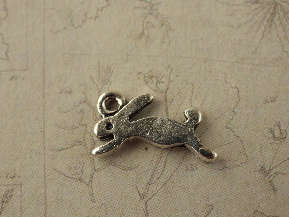 4 x Little Leaping Hare Charms 14x6mm, Silver Rabbit Bracelet Charms, Wiccan Pagan Animal Pendants, Jewelry Making Supplies, UK