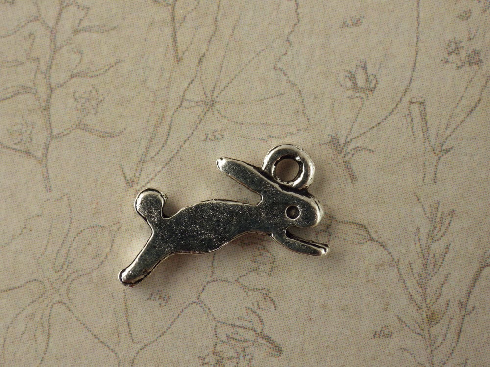 4 x Little Leaping Hare Charms 14x6mm, Silver Rabbit Bracelet Charms, Wiccan Pagan Animal Pendants, Jewelry Making Supplies, UK