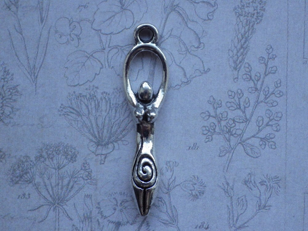 5 x 3D Solid Pagan Goddess Charms Pendants, Silver Wiccan Charms, 25x4mm Fertility Spiral Goddess, Celtic Gothic Druid, Jewelry Supplies UK
